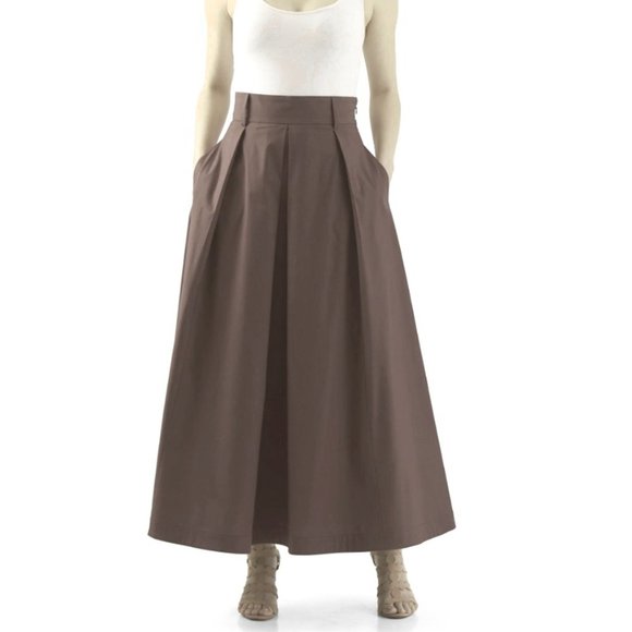 Vintage Brown Box Pleated Maxi Skirt - Picture 2 of 16